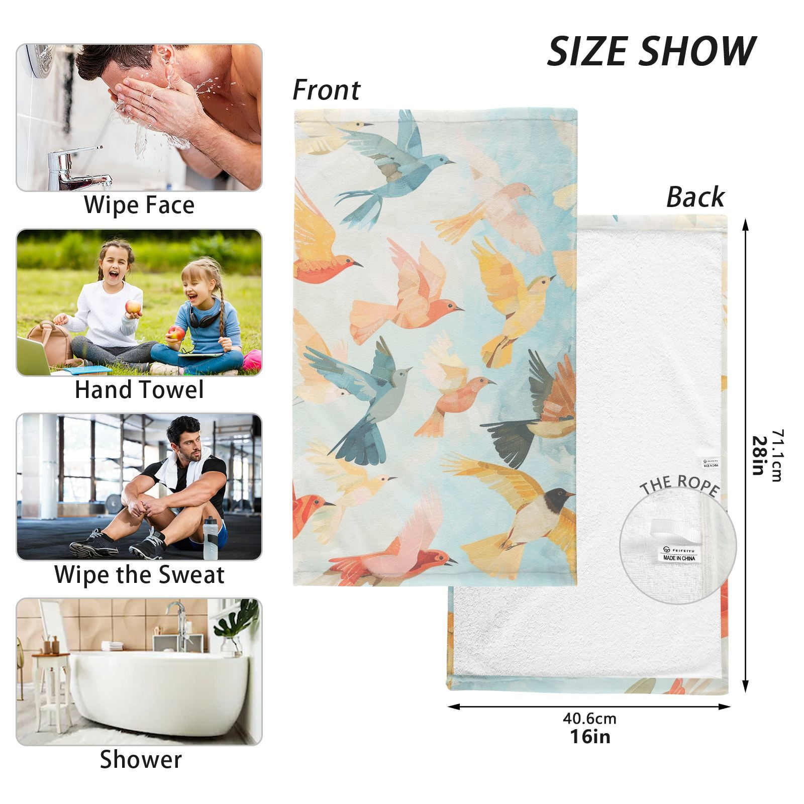 Many Birds Hand Towels Cotton Bath Towels Large Face Towels Absorbent for Bathroom 2 Packs