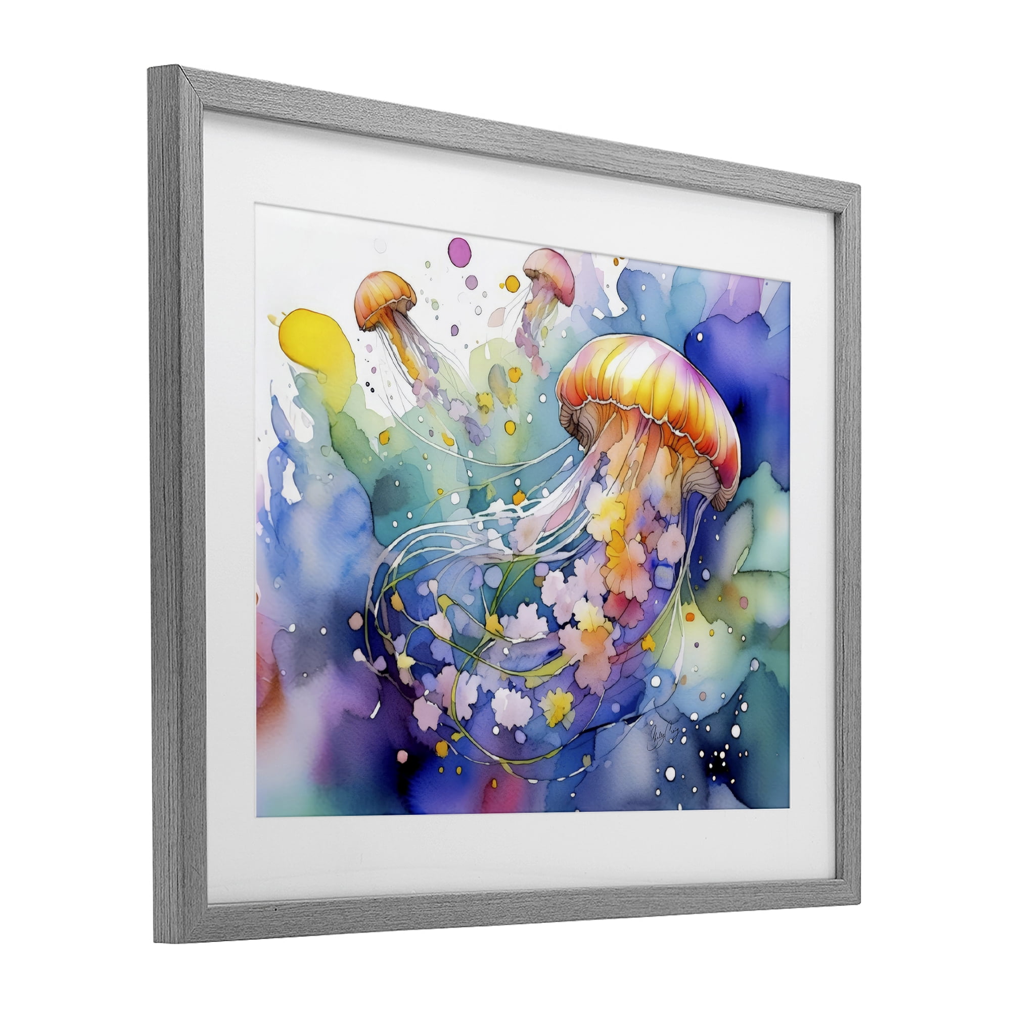 Stupell Industries Neon Jellyfish Underwater Gray Framed Print Under Glass, design by Shelly Craig