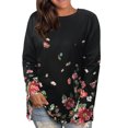 thumbnail image 3 of Blusa de mujer Cuello redondo Estampado floral Manga larga Moda Transpirable Señora Casual Fit Top Negro M, 3 of 6
