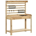 thumbnail image 2 of Outsunny Potting Bench Table, Garden Work Bench, Workstation with Metal Sieve Screen, Removable Sink, Additional Hooks and Baskets for Patio, Courtyards, Balcony, Natural, 2 of 9