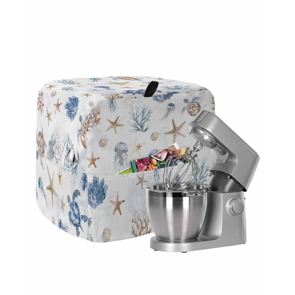 Blue Brown Coastal Stand Mixer Dust Cover with Storage Pocket & Handles,Nautical Summer Beach Sea Turtle Fits All Tilt Head & Bowl Lift Kitchen Appliance Cover Organizer Bag Accessories,4.5-5 Quart