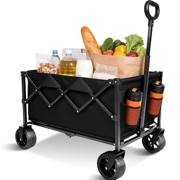 TERRALYX Wagon Cart Foldable,220lbs Capacity Collapsible Wagon with Handle Lock and Swivel Wheels for Camping Grocery Garden Beach Sports Fishing