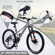 Meghna 24 inch Mountain Bike Aluminum Alloy Frame 7 Speed Bicycle for Unisex Students Gray