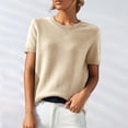 thumbnail image 2 of Tianiyouqing Lightweights Sweaters for Women 2024 Casual Crew Neck Loose Fit Short Sleeve Sweater Lightweights Blend Trendy 2024 Beige XXL, 2 of 7