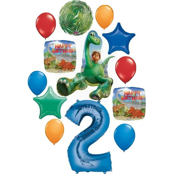 The Good Dinosaur Party Supplies 2nd Birthday Arlo and Spot Balloon Bouquet Decorations - Blue Number 2
