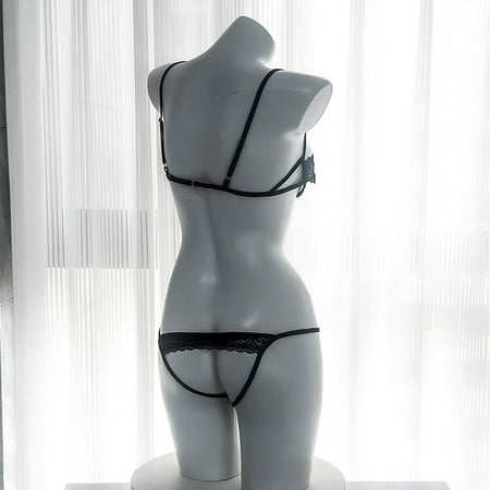 Womens Sexy Open Cup Bra Set Crotchless Briefs Lingerie Underwear Sleepwear Black YIWEI