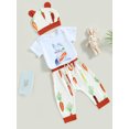 thumbnail image 3 of Gureui 3PCS Toddler Infant Girl Boy Easter Romper Suit, Letter Short Sleeve Snaps Romper + Bunny Printed Long Pants+Long Knot Beanie Hat, 3 of 9