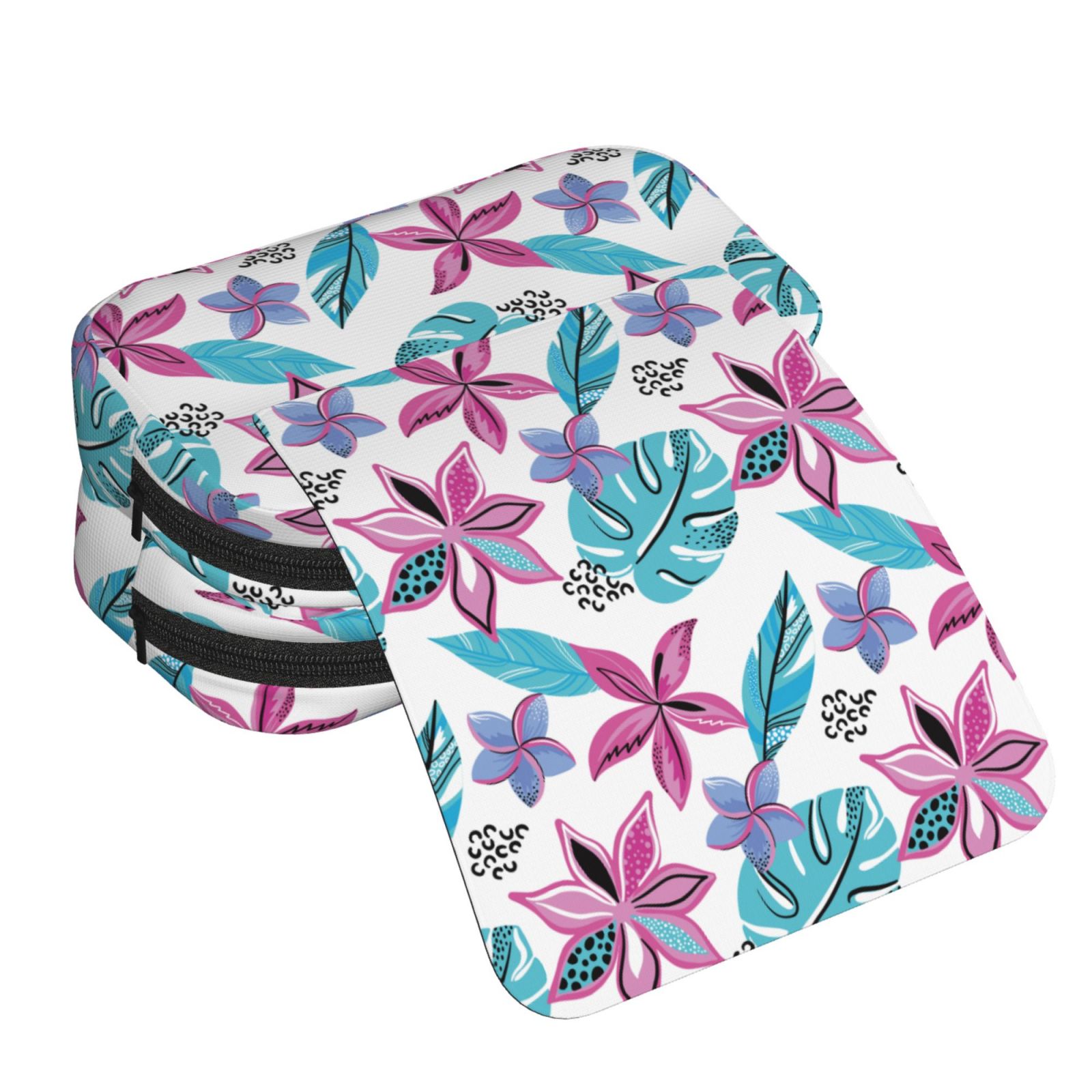 Rateoe Hawaiian Style Pattern Double Clamshell Pen Case, Storage Organizer with Two Zipper Compartments– Holds Up to 50 Pencils & Pens