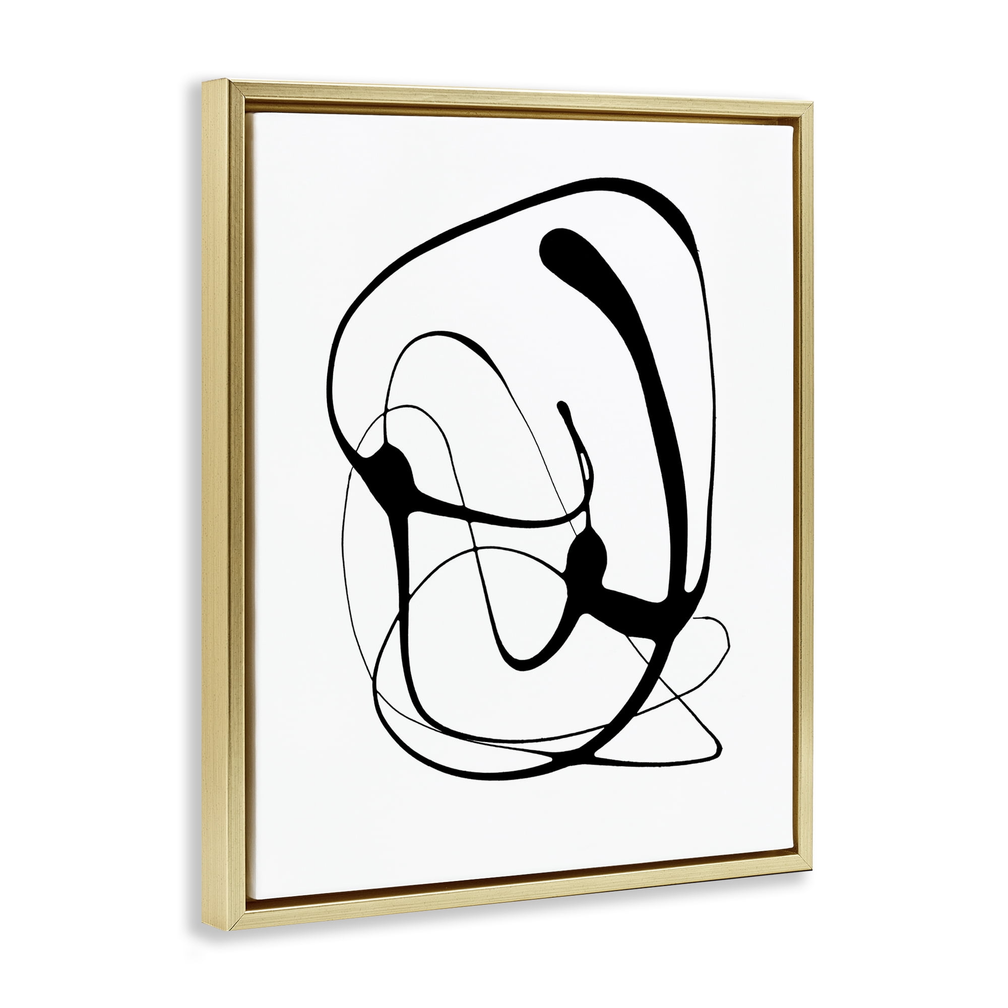 Stupell Industries Black Modern Swirl Abstract Painting Gold Floater Framed Canvas Art Print Wall Art, 25 x 31