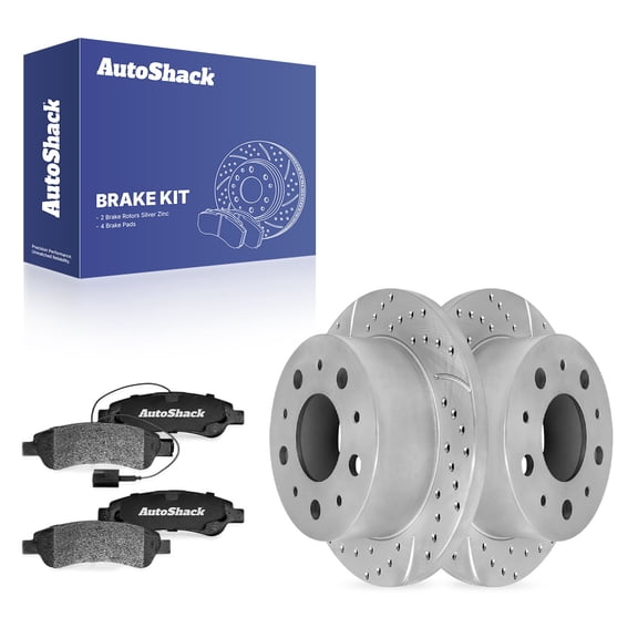 AutoShack Rear Solid Drilled & Slotted Silver Zinc Coated Brake Rotors   Ceramic Pads 6-PC Brake Kit Replacement for 2014-2021 Ram ProMaster 2500 SilverShield Pro 11.01" (279.7 mm)