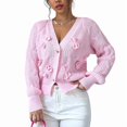 thumbnail image 2 of Women'S Crochet Cardigan V Neck Long Sleeve Decorated Button Down Knit Sweater Tops Pink L, 2 of 10