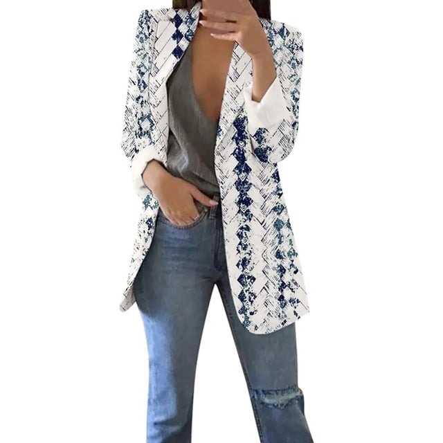 Gibobby Blazer de mujer casual chamarra ligera y delgada con bolsillos con abertura en la espalda manga larga para oficina negocios(Blanco,XL)