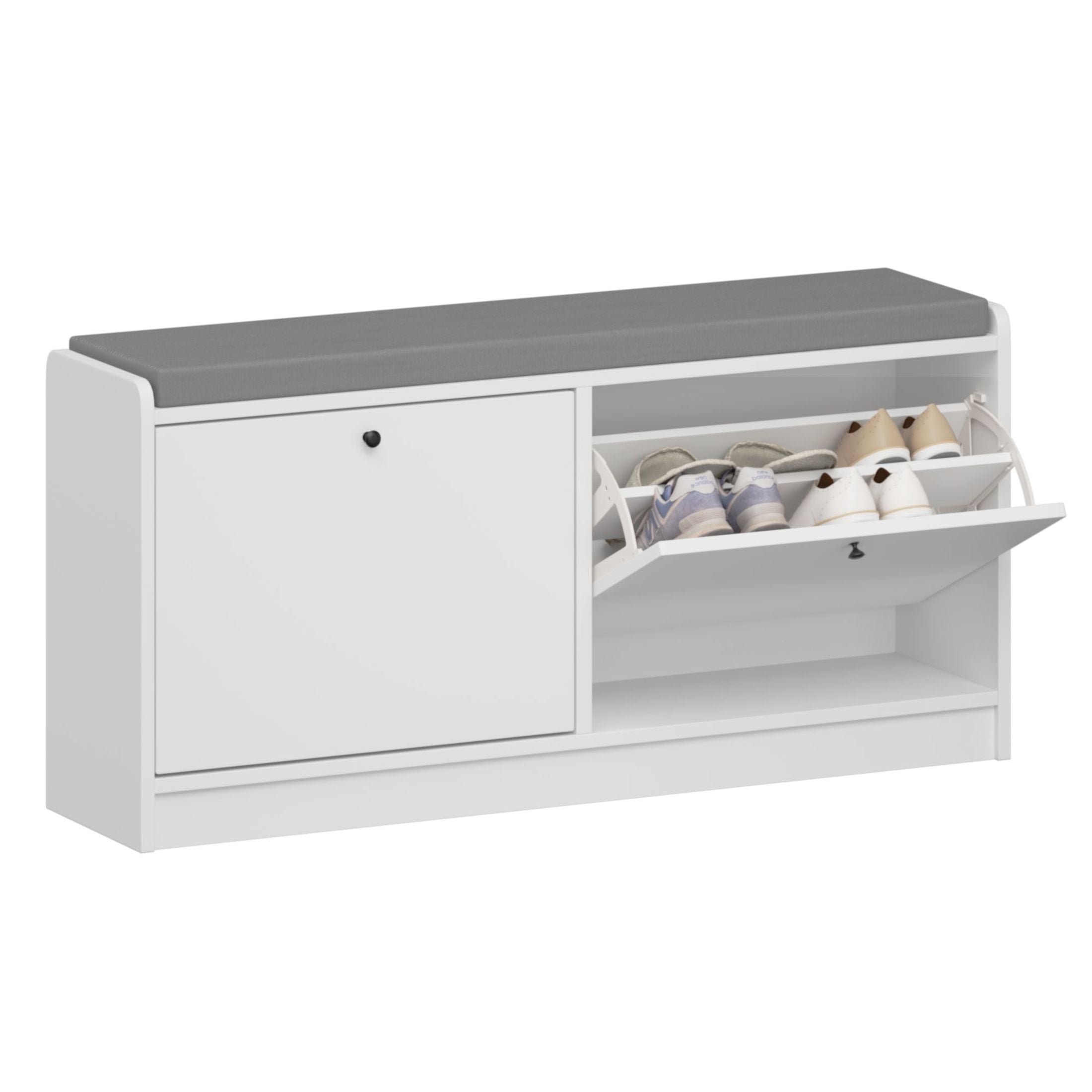 Noble House Tamara 40" Entryway Shoe Storage Bench, Cushioned Wooden Shoe Cabinet with Adjustable Shelves, White