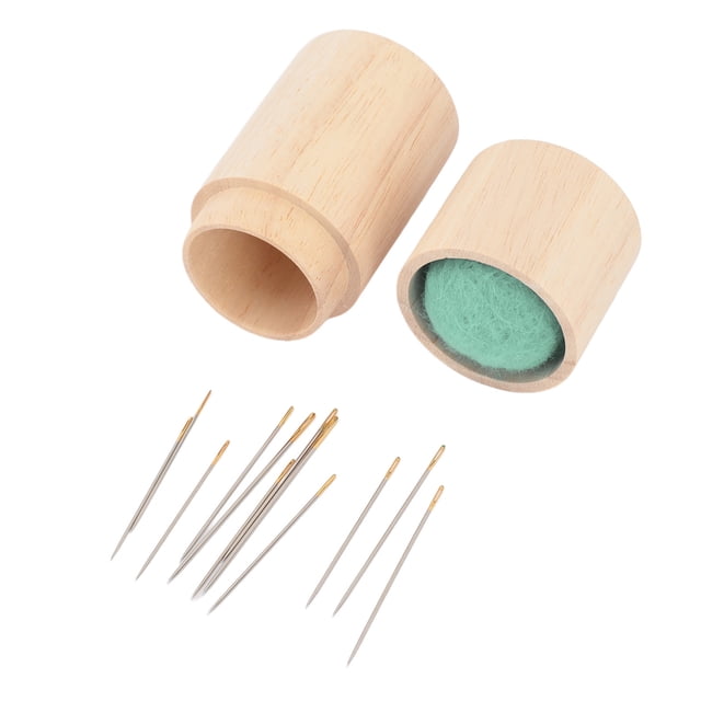 Pin Cushion Wooden Sewing Needle Holder Pincushion Portable Pin Holder Circular Wooden Needle Storage Box, Multifunction Portable Pin Cushion with Embroidery Needles