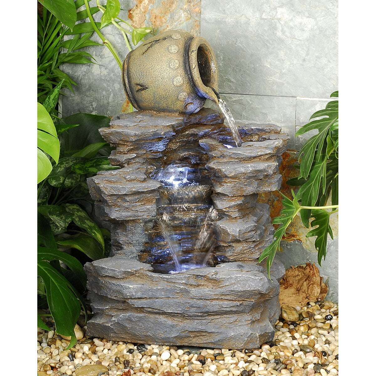 Resin Spilling Jug Cascading Fountain with LED Light, The exclusive ...