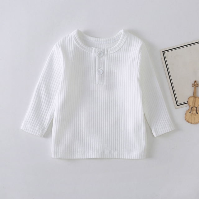 RXIRUCGD Mode Garçons et Filles Décontracté Col Rond Manches Longues Couleur Unie Haut Manches Longues, Blanc, Taille : 3 Ans
