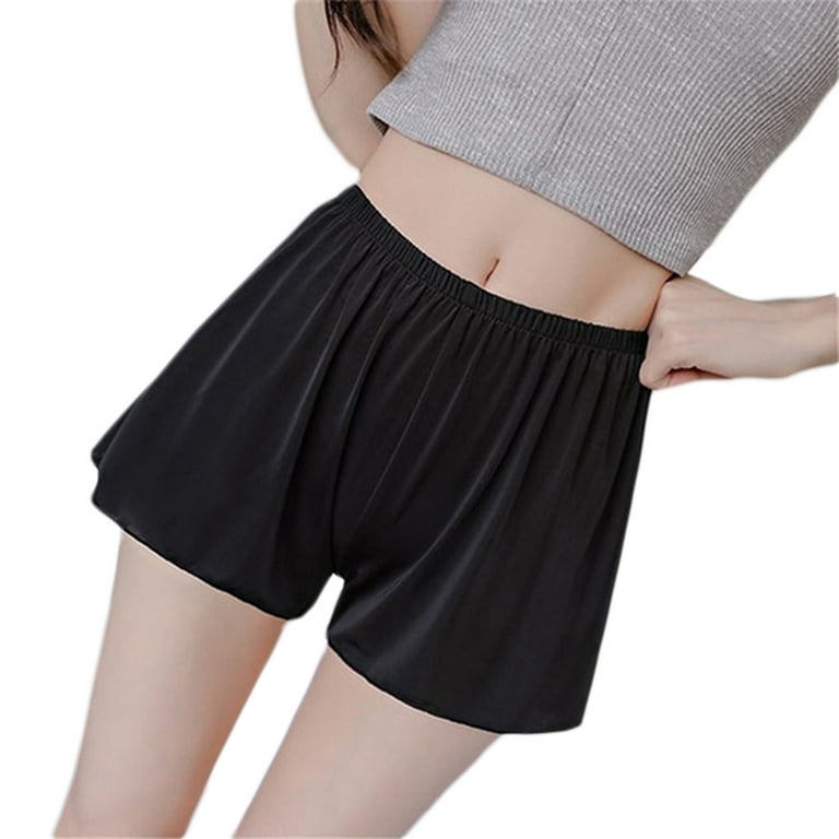 Women Summer Silky Seamless Safety Pants Solid Color Loose Fit