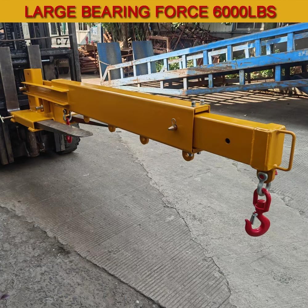 Forklift Jib Boom Crane 6,000 LB Lift Capacity,Attachments Fork Mounted Adjustable Hoist Jib Boom Crane with 2 Hook, Forklift Boom Attachment Towing Handling Equipment