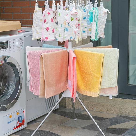Qukaim Étendoir à linge pliable en acier inoxydable - Rotation à 360 degrés - Support de charge fiable - Accessoires à linge 2 couches - Blanc