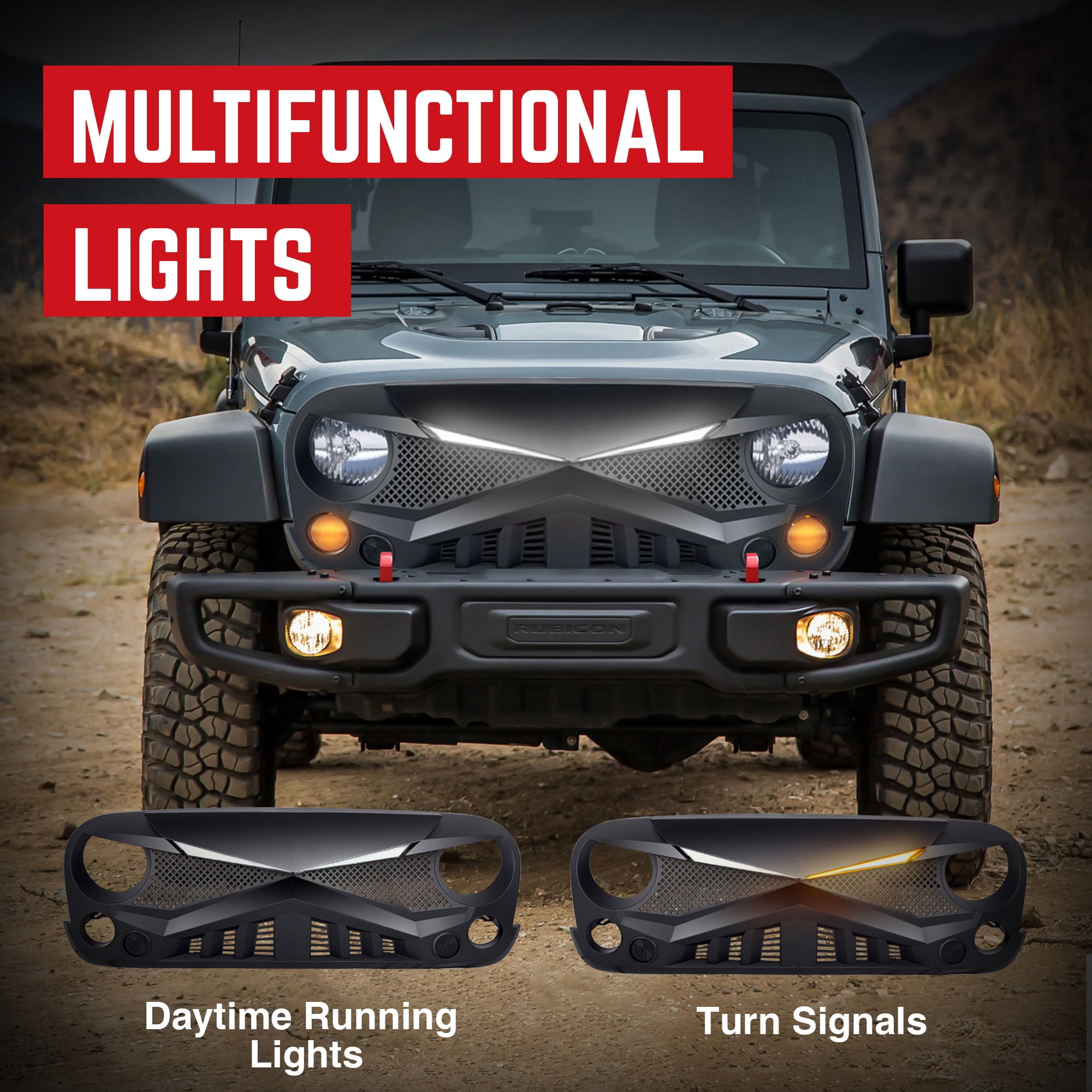 AMERICAN MODIFIED Hawke Grille for 2007-2018 Jeep Wrangler JK