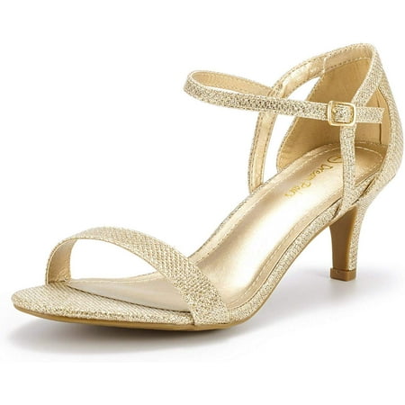 

Dream Pairs Women s Comfort Low Heel Stilettos Ankle Strap Work Dress Sandals Shoes LEXII GOLD/GLITTER Size 8