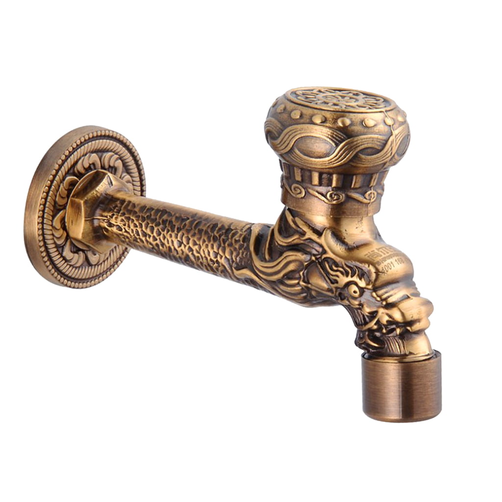 1/2'' Dragon Carved Brass Single Cold Water Faucet Sink Tap Wall Mounted 