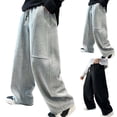 thumbnail image 4 of SONXAHE Boys Solid Color Wide Leg Pants Elastic Waist Casual Loose Fit Kids Trousers,Grey, 4 of 8