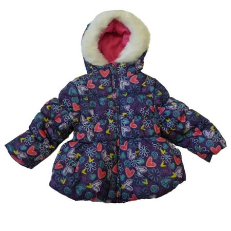 Pacific Trail Toddler Girl Purple Floral Winter Ski Jacket Fur Trim
