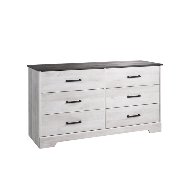 Prepac Rustic Ridge Blanc Lavé Commode 6 Tiroirs, 18.25"D x 53.25"W x 28.5"H