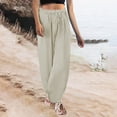 thumbnail image 2 of TRUBKH Cotton Linen Pants Flowy Gauze Pull On Pants Fashion Drawstring Lightweight Palazzo Pants Lounge Trousers Paperbag Pant Floral Belt Pants Palazzo Pants Beach Pants for Women Beige L, 2 of 5