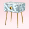thumbnail image 2 of LAKECITY ARTS Bone Inlay Optical Design 1 Drawer Bedside Table Sky Blue, Bone Inlay Optical Design 1 Drawer Nightstand Table Sky Blue, 2 of 5