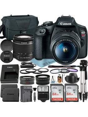 Canon EOS Rebel T7 DSLR Camera with 18-55mm Lens + 2 pcs SanDisk 64GB Memory Card + Case + Tripod + Telephoto + ZeeTech Accessory Bundle