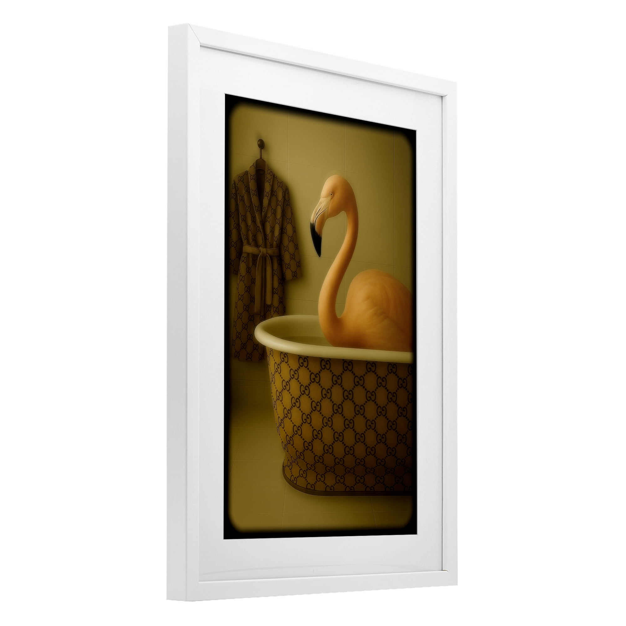 Stupell Industries Couture Flamingo in Luxury Tub White Framed Print Under Glass, design by Grotto Studios
