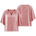 thumbnail image 5 of thefmos Women's V Neck 3/4 Sleeve Plaid Top Loose Fit Lightweight Cute Blouse Casual Fashion Spring Fall Outfitt, Red 2XL, 5 of 7