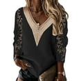 thumbnail image 1 of Fashnice T-Shirt pour Femmes Manches 3/4 Hauts d'Été Col en V Tee Doux Vacances Basique Noir P, 1 of 2
