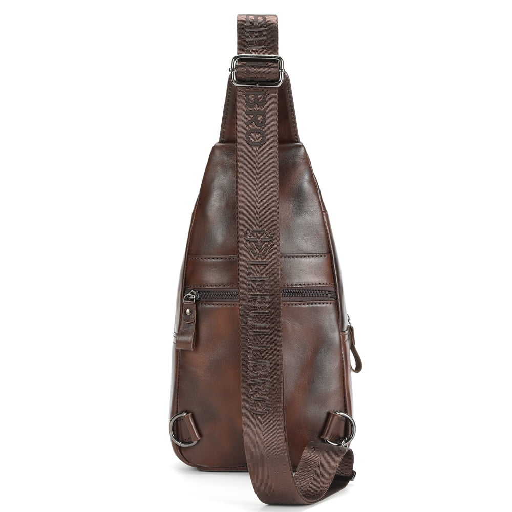 LEBULLBRO Sling Bag for Men Genuine Leather Chest Bag Crossbody Backpack Travel Hiking Outdoor Sports Brown Coffee