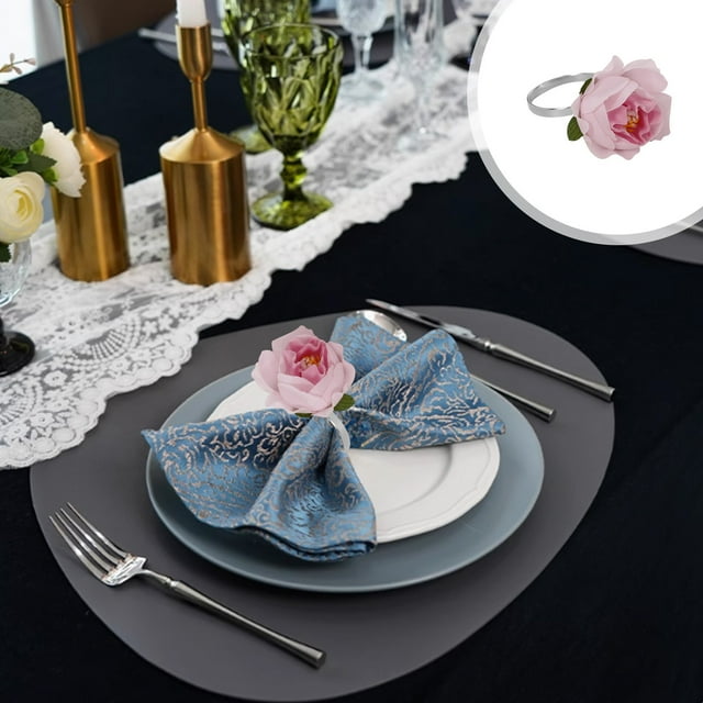 QIPOPIQ Napkin Rings Valentine's Day Roses Napkin Rings Wedding Table Ornaments Napkin Rings Hotel Decoration
