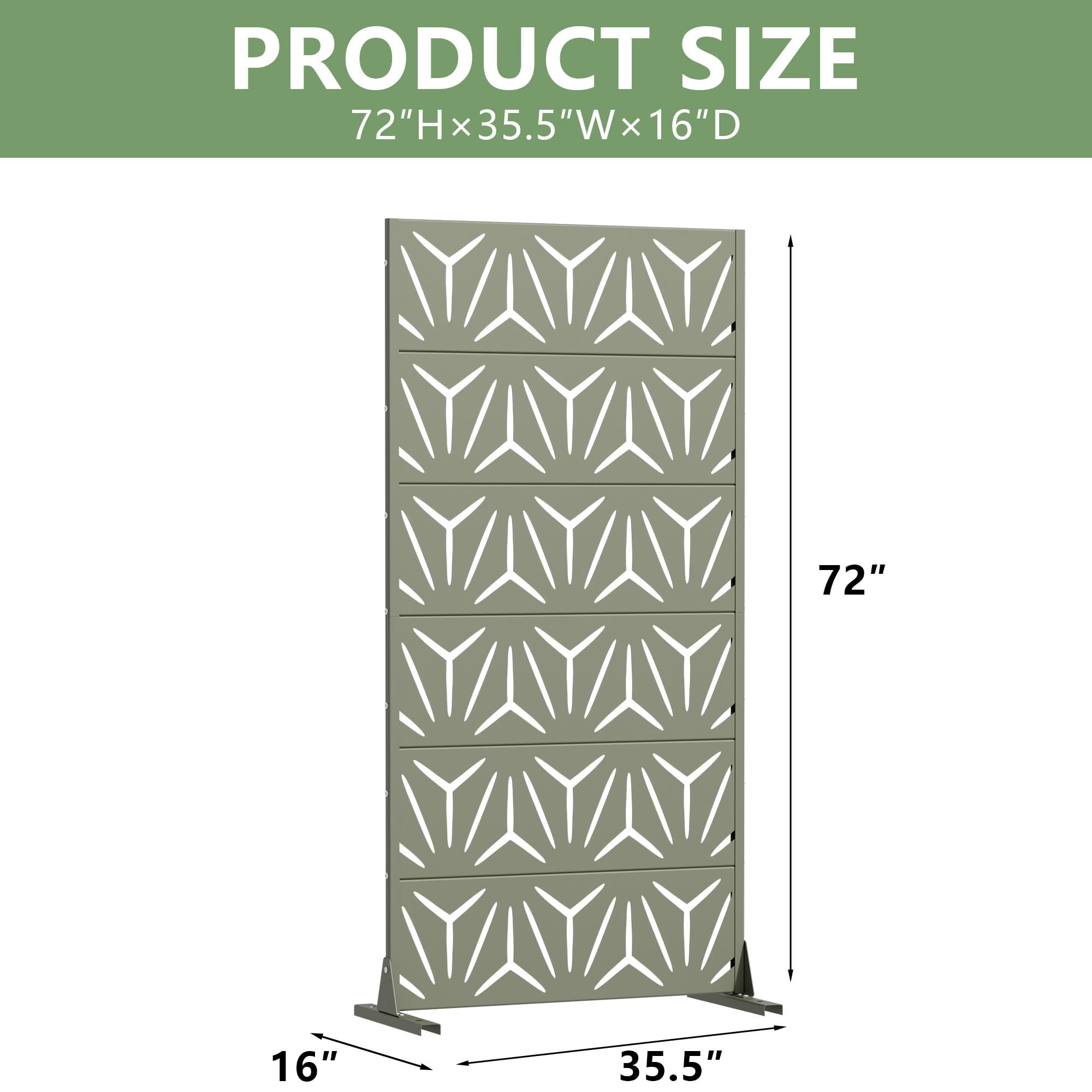 MAYEERTY Outdoor Metal Privacy Screen 6ft × 3ft Olive Gray, 6-Panel Geometric Y-Pattern Decorative Screen for Patio