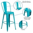 thumbnail image 4 of Emma + Oliver Commercial Grade 30"H Teal-Blue Metal Indoor-Outdoor Barstool with Back, 4 of 11