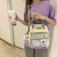 thumbnail image 3 of Women Nylon PVC Backpack Lady Zipper Contrast Color Shoulder Bag (Green), 3 of 10