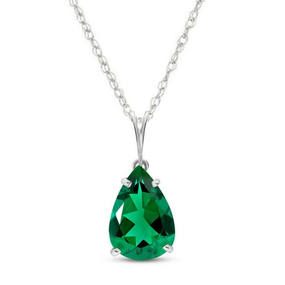 Galaxy Gold GG 14K White Gold 3.00 Carat Pear Shape High Polished Genuine Emerald Pendant Necklace - May Birthstone - Renewal & Love - 16" to 24" - Fine Jewelry for Women
