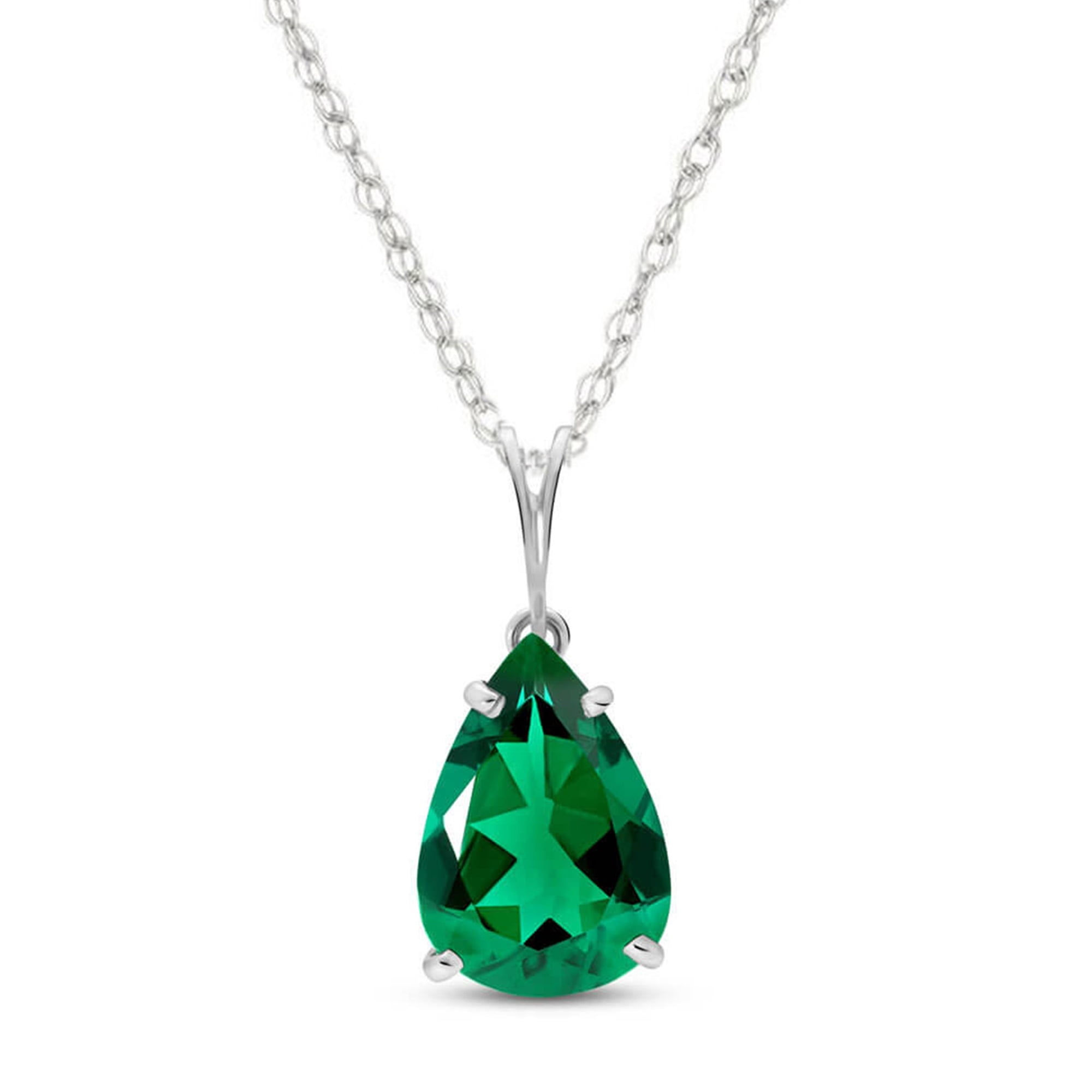 Galaxy Gold 14K Solid Gold 3.00 Carat Natural Emerald Pear Drop Pendant Necklace for Women - White Gold Fine Jewelry