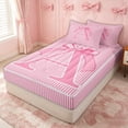 thumbnail image 2 of Erosebridal Striped Letter A Zipper Twin Comforter Sets with Fitted Sheet and 2 Pillowcases for Women Girls, Fashion Stripe Ribbon Zipper Bedding Set, Pink Reversible, 4 Pieces, 2 of 7