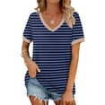 thumbnail image 1 of Fiudx Ofertas Flash Del Día Camiseta de Manga Corta con Cuello En V Estampada de Verano para Mujer, 1 of 5