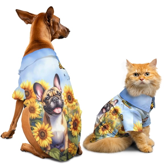 French Bulldog Hello Summer Sunshine Sunflowers Spring Retro Vintage Hawaiian Summer Shirt for Small Medium Large Dog Cat Dog Lover Gifts - 00008