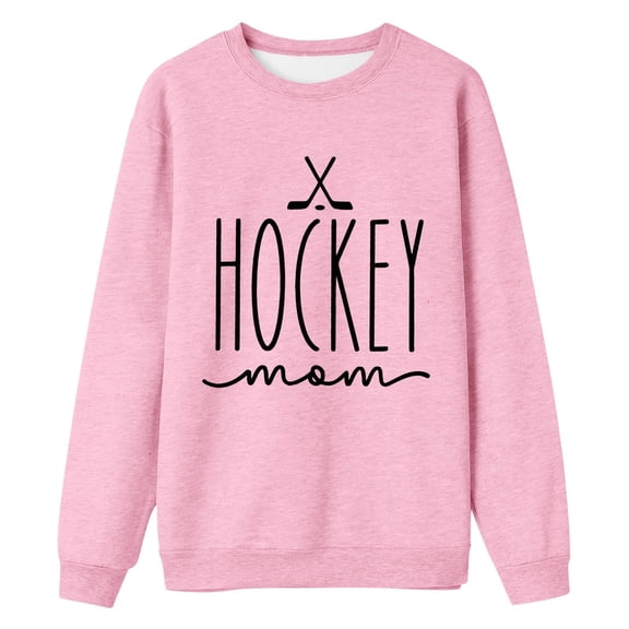 Arlun Hockey Mom Sweatshirts Womens Game Day Sweatshirts Ice Hockey Letter Graphic Printed Pullovers Crewneck Long Sleeve Hoodless Tops Hockey Lover Gifts Pink XL