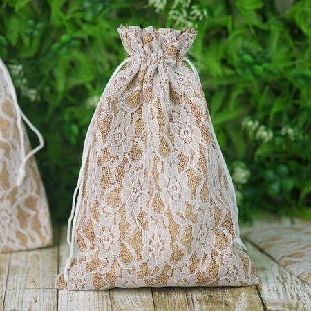 Glassine Candy Bags BalsaCircle 10 pcs Natural Brown Burlap Floral Lace Favor Bags with Pull String - Wedding Party Favors Jewelry Pouch Candy Gift Bags ()