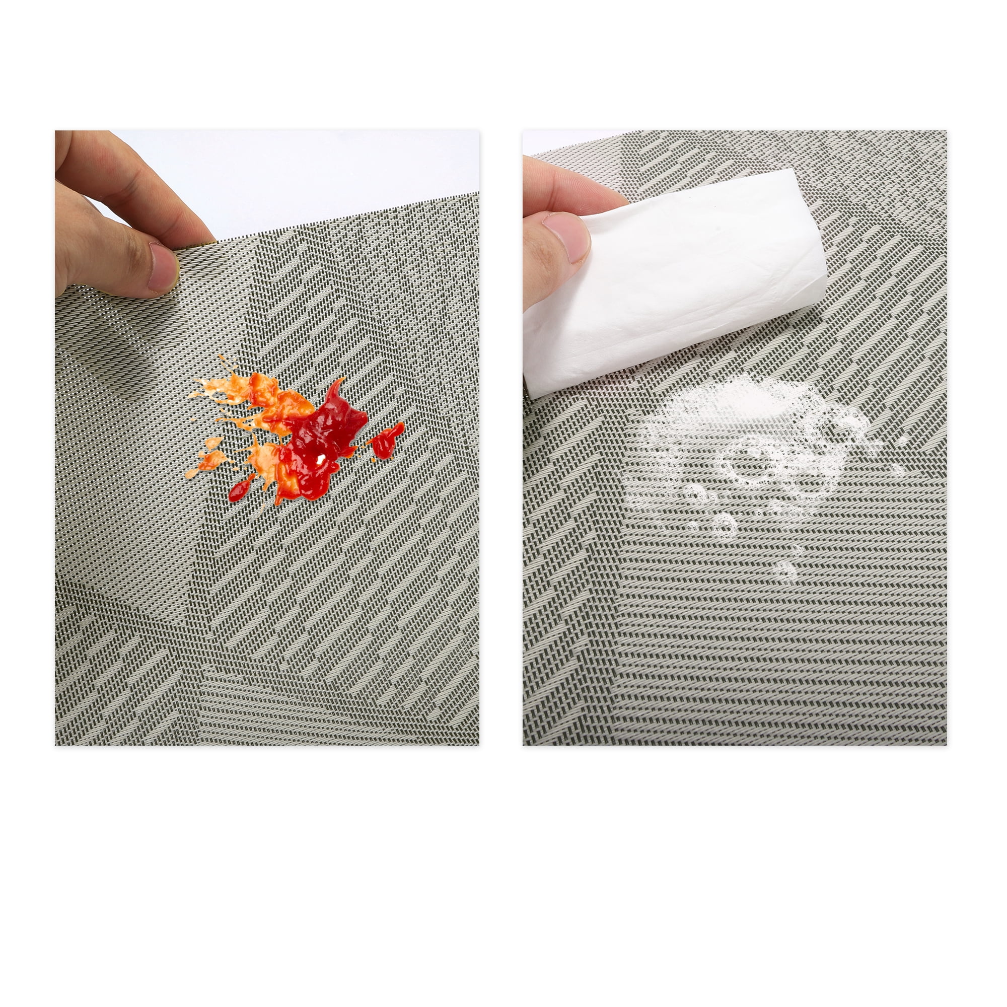 Unique Bargains 4 Pcs Blocks Pattern PET Heat Resistant Washable Placemats Coffee Color