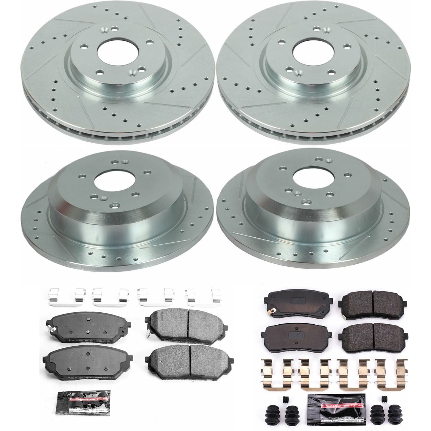 PowerStop Front and Rear Z23 Evolution Sport Carbon-Fiber Ceramic Brake Pad and Drilled & Slotted Rotor Kit Fits: HYUNDAI Select Models K5919