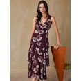 thumbnail image 5 of Multicolor Floral Print V-Neck Sleeveless Ruffle Hem Maxi Dress, Lightweight Chiffon, Slimming Waist, Elegant Romantic Style, 5 of 8